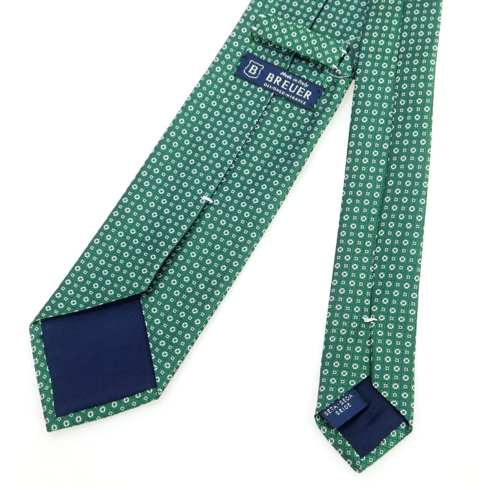 【新品】ブリューワー BREUER シルク 小紋柄ネクタイ グリーンxホワイト【 状態ランクN 】【 メンズ 】