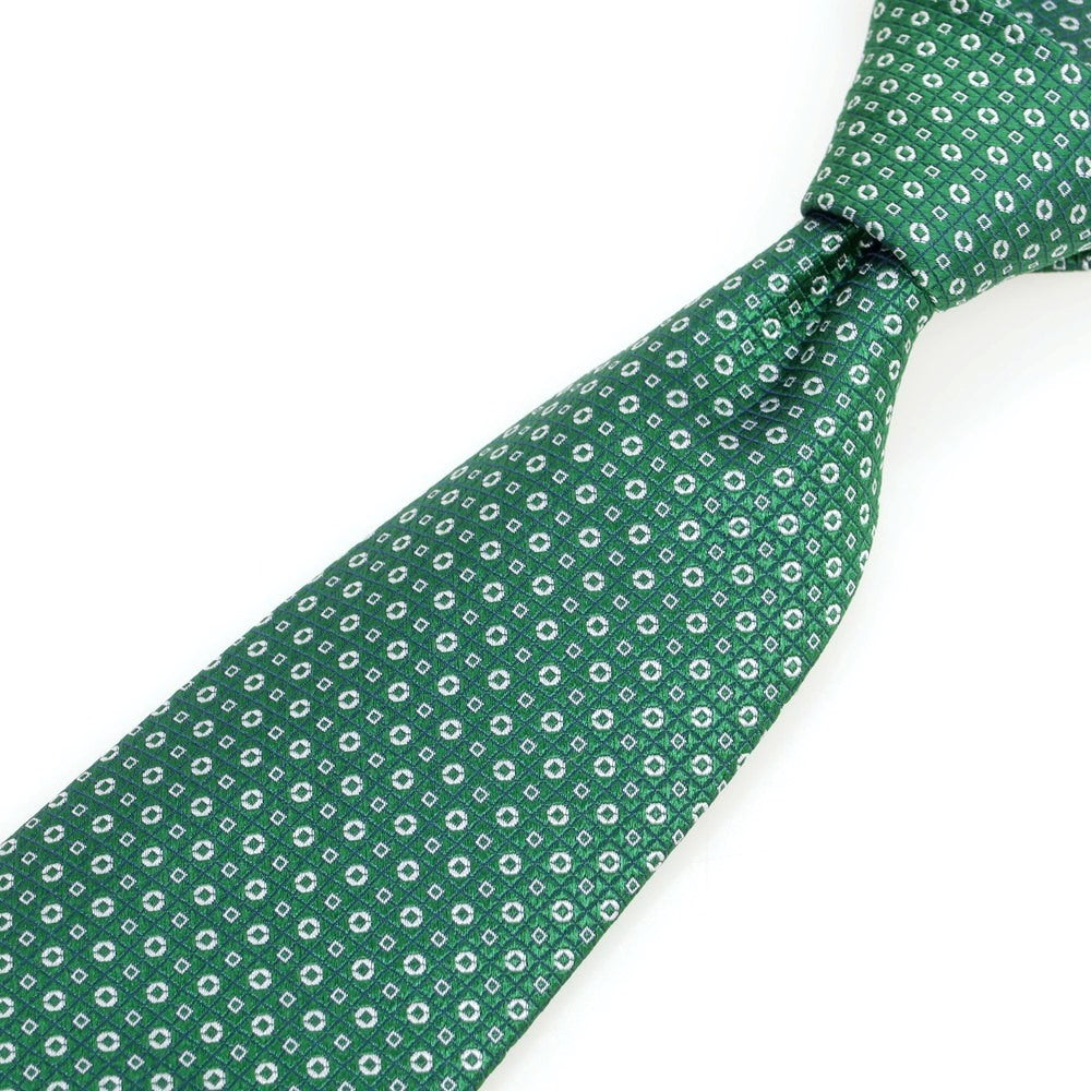 【新品】ブリューワー BREUER シルク 小紋柄ネクタイ グリーンxホワイト【 状態ランクN 】【 メンズ 】