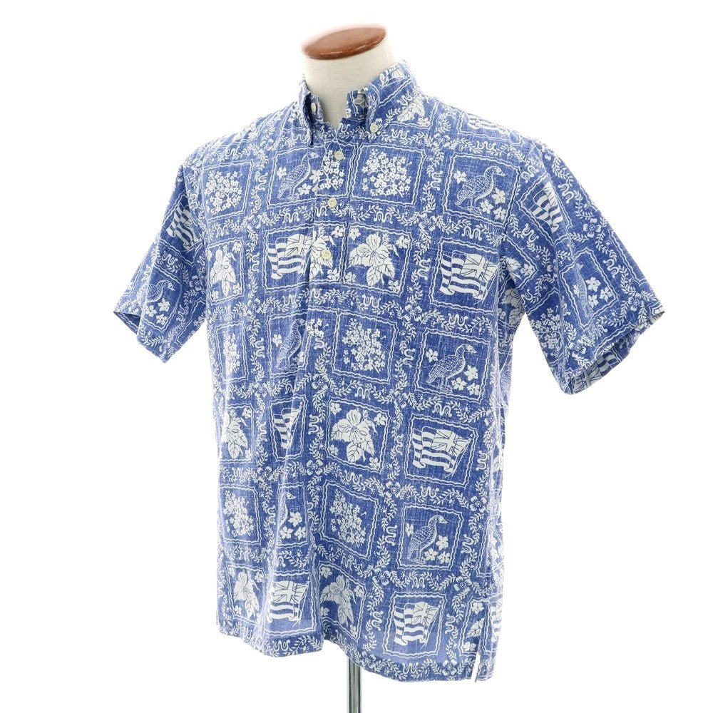 【中古】レインスプーナー reyn spooner コットン系 ボタンダウン プルオーバー 半袖シャツ ブルーxホワイト【 表記なし(M位) 】【 状態ランクC 】【 メンズ 】