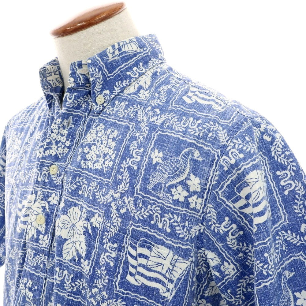 【中古】レインスプーナー reyn spooner コットン系 ボタンダウン プルオーバー 半袖シャツ ブルーxホワイト【 表記なし(M位) 】【 状態ランクC 】【 メンズ 】