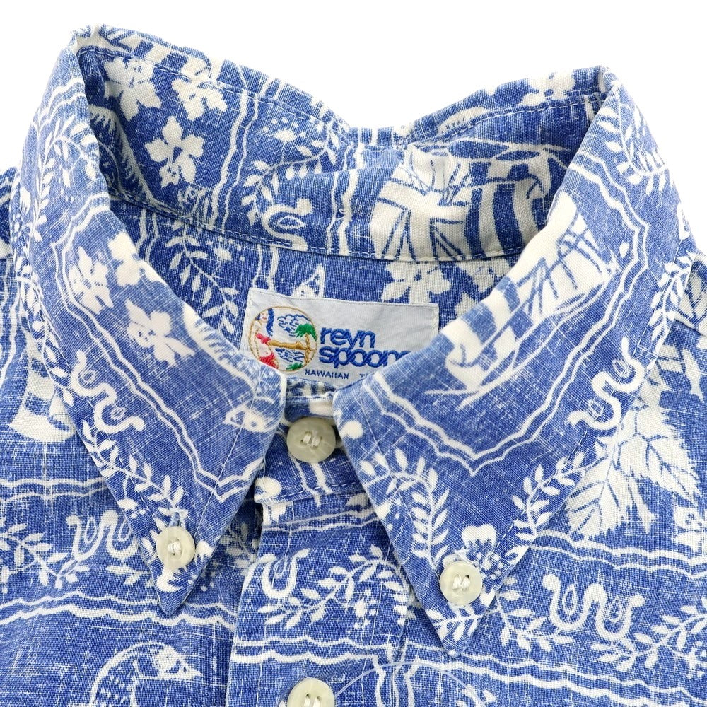 【中古】レインスプーナー reyn spooner コットン系 ボタンダウン プルオーバー 半袖シャツ ブルーxホワイト【 表記なし(M位) 】【 状態ランクC 】【 メンズ 】