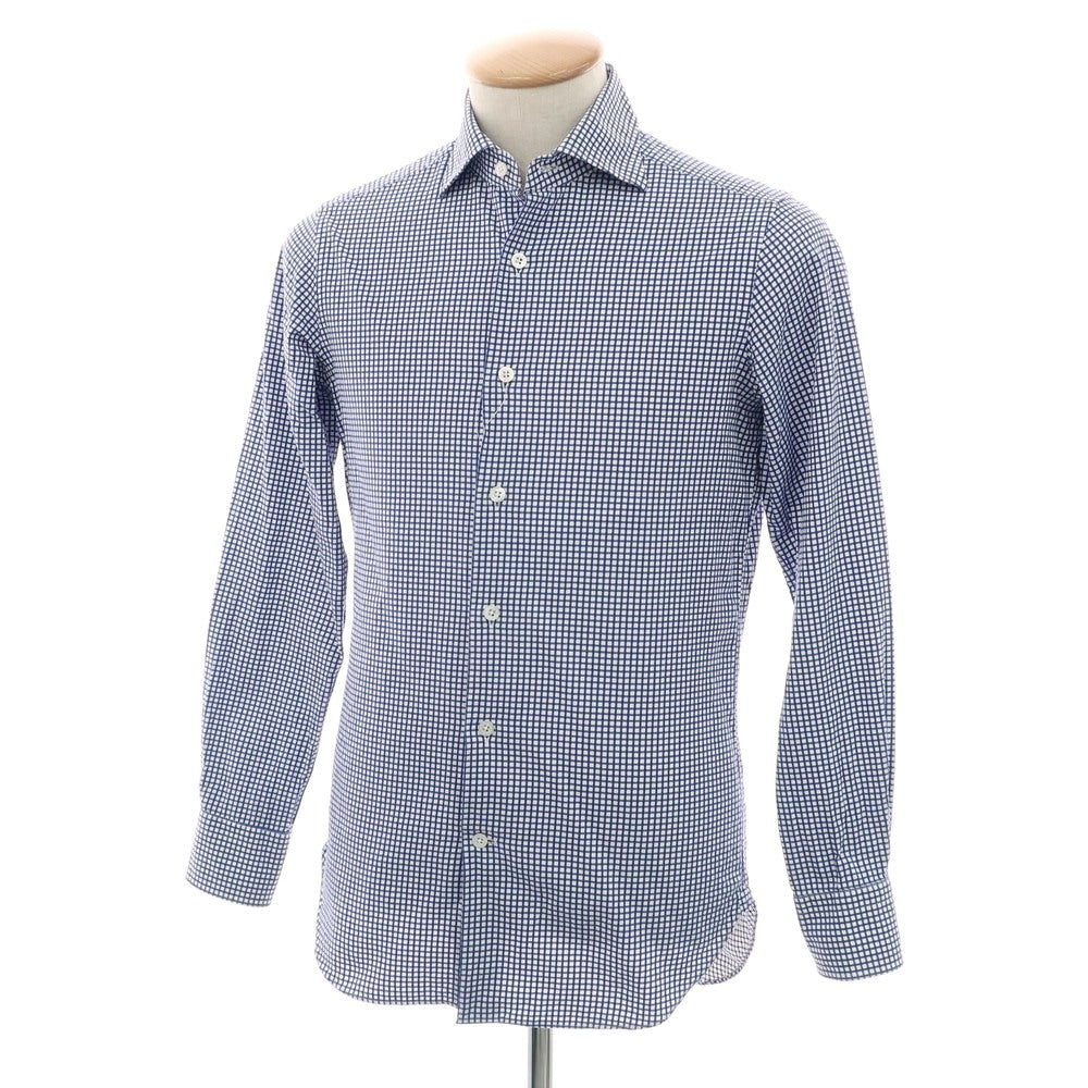 【中古】ビームスエフ BEAMS F コットン セミワイドカラー ドレスシャツ ブルーxホワイト【 37 】【 状態ランクC 】【 メンズ 】