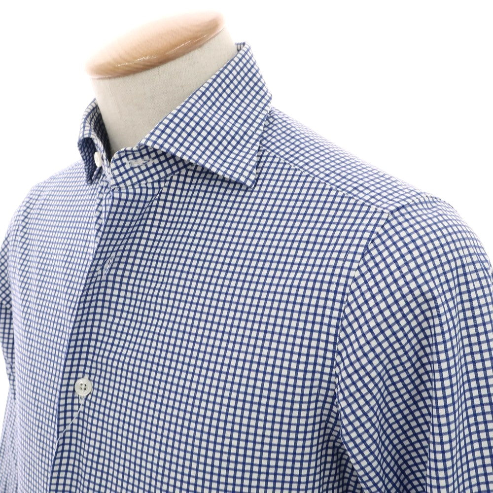 【中古】ビームスエフ BEAMS F コットン セミワイドカラー ドレスシャツ ブルーxホワイト【 37 】【 状態ランクC 】【 メンズ 】