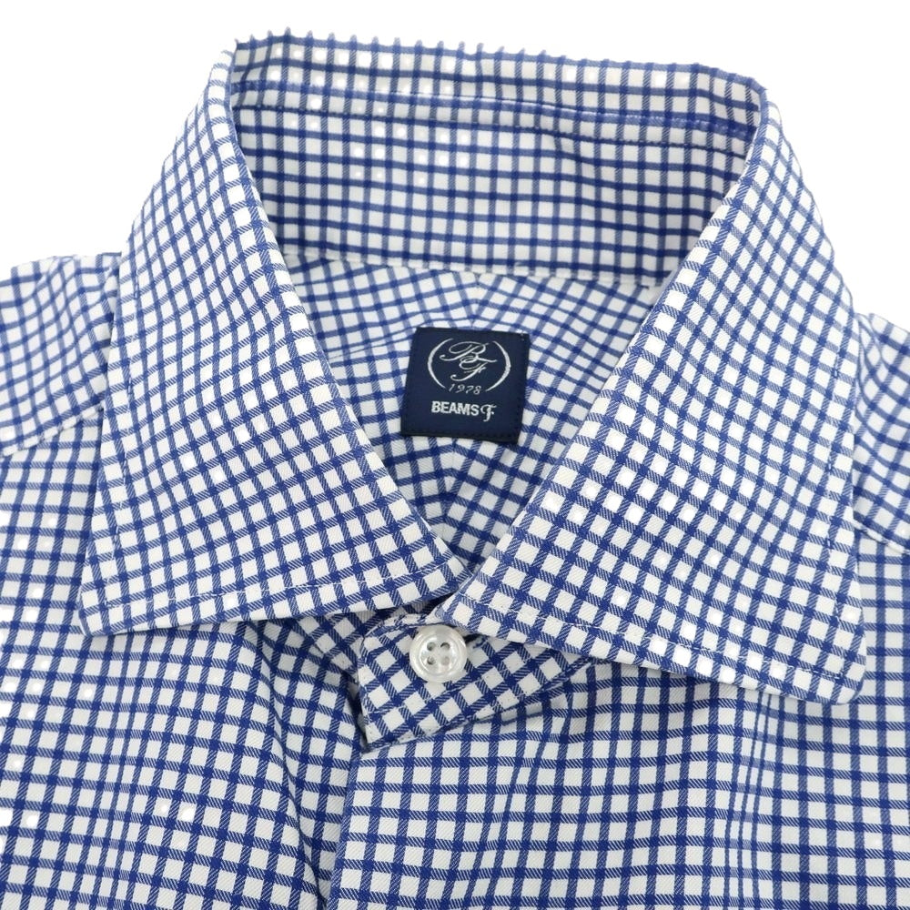 【中古】ビームスエフ BEAMS F コットン セミワイドカラー ドレスシャツ ブルーxホワイト【 37 】【 状態ランクC 】【 メンズ 】