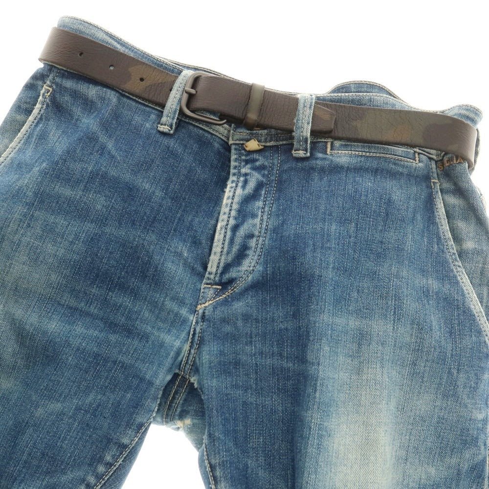 【中古】オルチアーニ ORCIANI カモフラージュ柄 レザー ベルト ブラックxオリーブ【 75 】【 状態ランクB 】【 メンズ 】