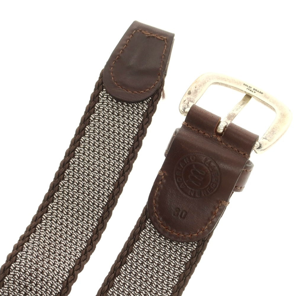 【中古】アドリアーノ メネゲッティ ADRIANO MENEGHETTI エラスティック ベルト ダークブラウンxホワイト【 80 】【 状態ランクB 】【 メンズ 】
