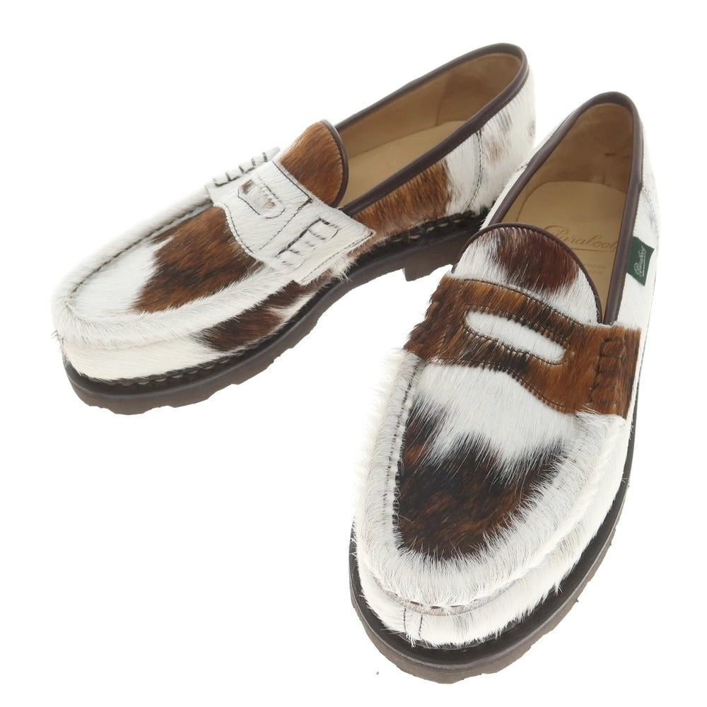 【中古】【未使用】パラブーツ Paraboot REIMS ハラコ コインローファー ホワイトxブラウン【 8 】【 状態ランクS 】【 メンズ 】