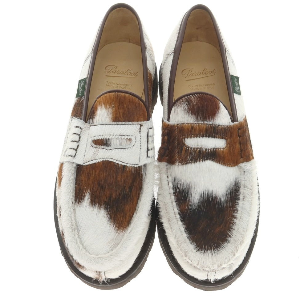 【中古】【未使用】パラブーツ Paraboot REIMS ハラコ コインローファー ホワイトxブラウン【 8 】【 状態ランクS 】【 メンズ 】