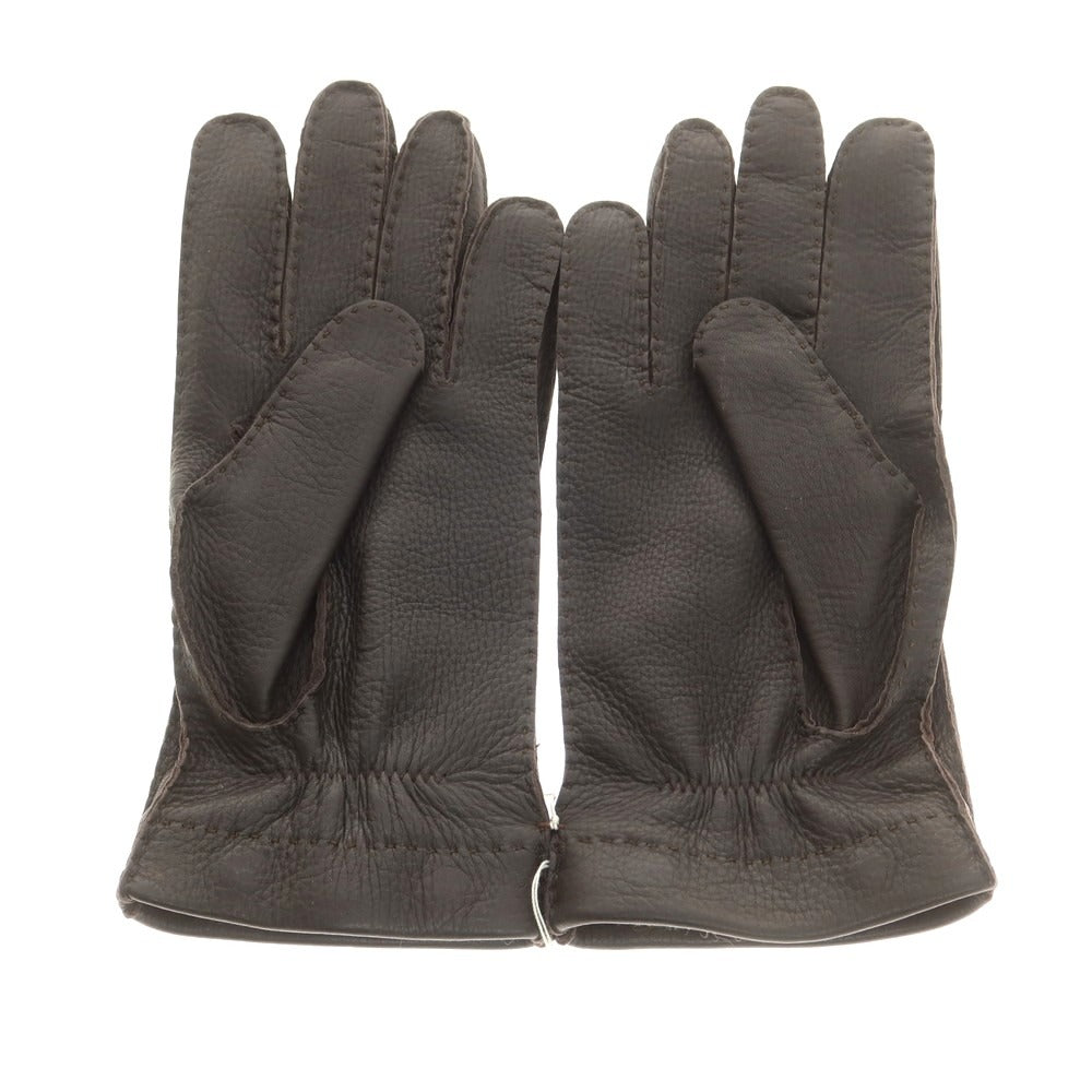 【新品】ラ テッラ LA TERRA レザー カシミヤライニング 手袋 グローブ ダークブラウン【 8 1/2 】【 状態ランクN 】【 メンズ 】