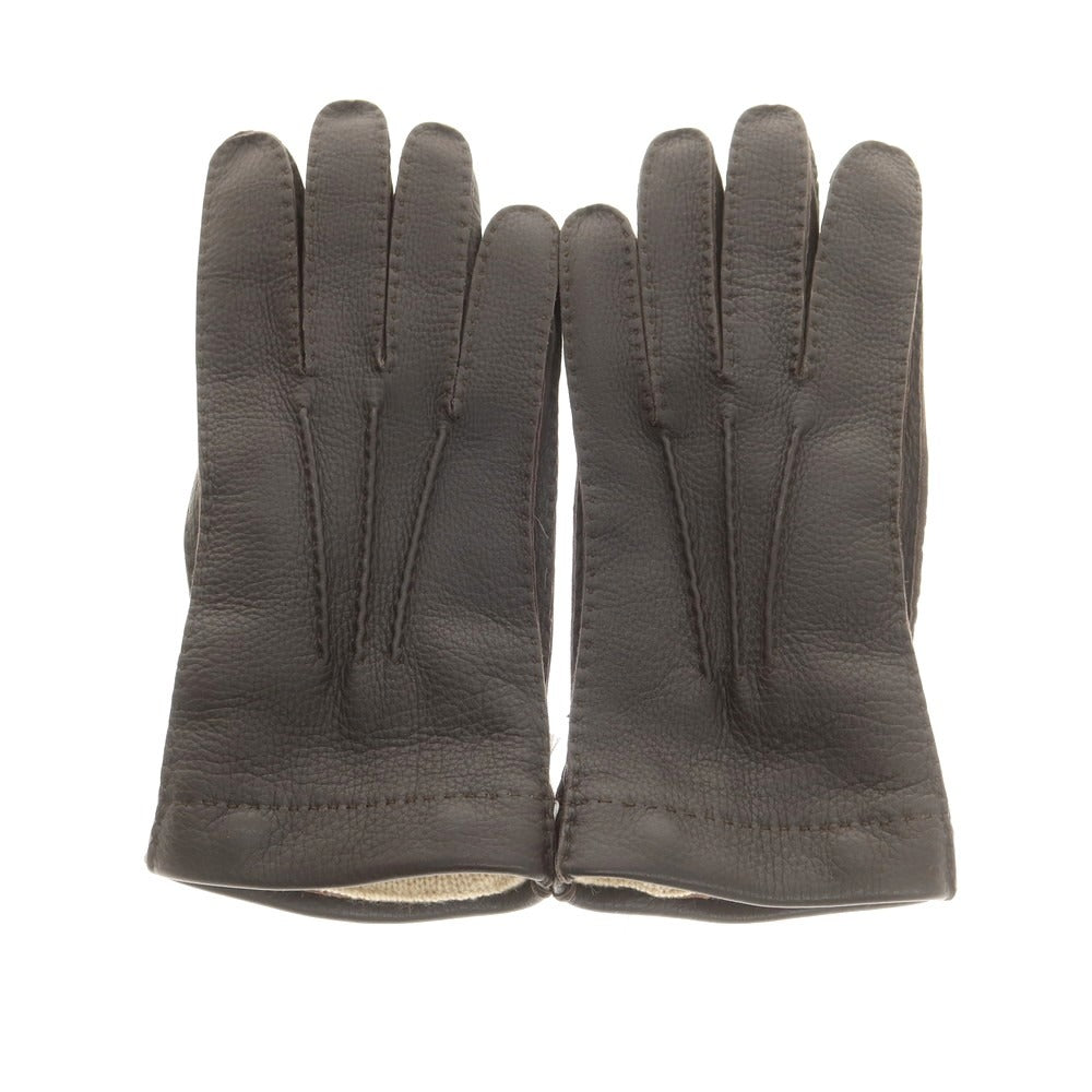 【新品】ラ テッラ LA TERRA レザー カシミヤライニング 手袋 グローブ ダークブラウン【 8 1/2 】【 状態ランクN 】【 メンズ 】