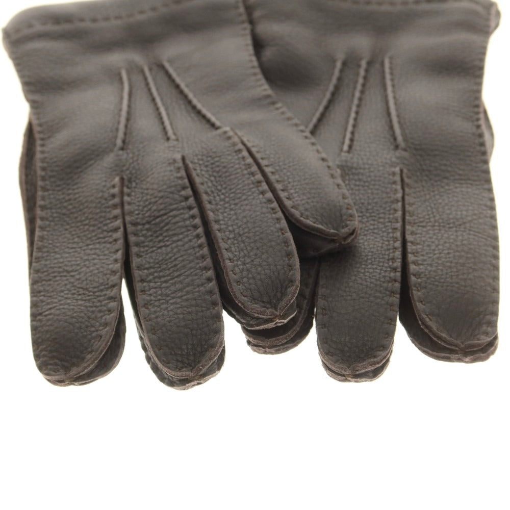 【新品】ラ テッラ LA TERRA レザー カシミヤライニング 手袋 グローブ ダークブラウン【 8 1/2 】【 状態ランクN 】【 メンズ 】