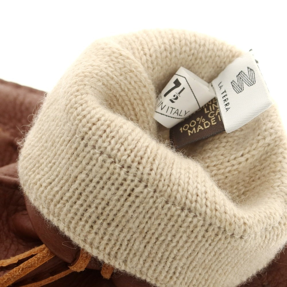 【新品】ラ テッラ LA TERRA レザー カシミヤライニング 手袋 グローブ ブラウン【 7 1/2 】【 状態ランクN 】【 メンズ 】