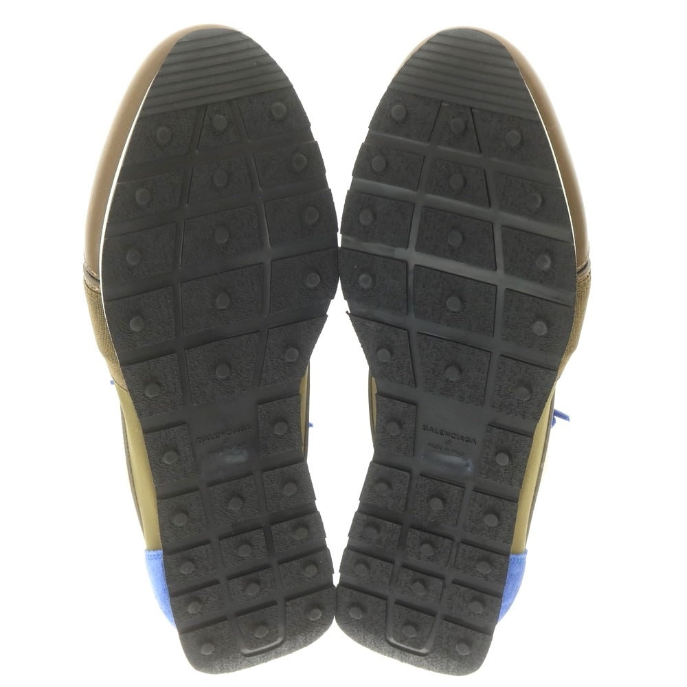 【中古】【未使用】バレンシアガ BALENCIAGA RACE RUNNER スニーカー カーキxブルー×ブラック【 41 】【 状態ランクS 】【 メンズ 】