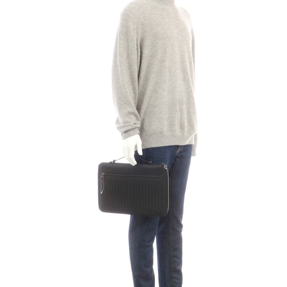 【中古】【未使用】ボッテガヴェネタ BOTTEGAVENETA イントレチャートレザー クラッチバッグ ブラック【 状態ランクS 】【 メンズ 】