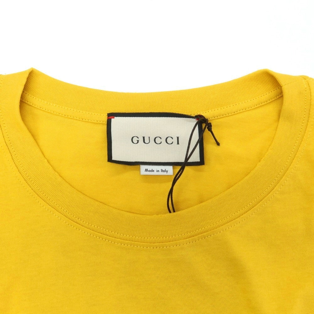 【中古】【未使用】グッチ GUCCI コットン CHIME ロゴプリント クルーネック 半袖Tシャツ イエロー【 XS 】【 状態ランクS 】【 メンズ 】