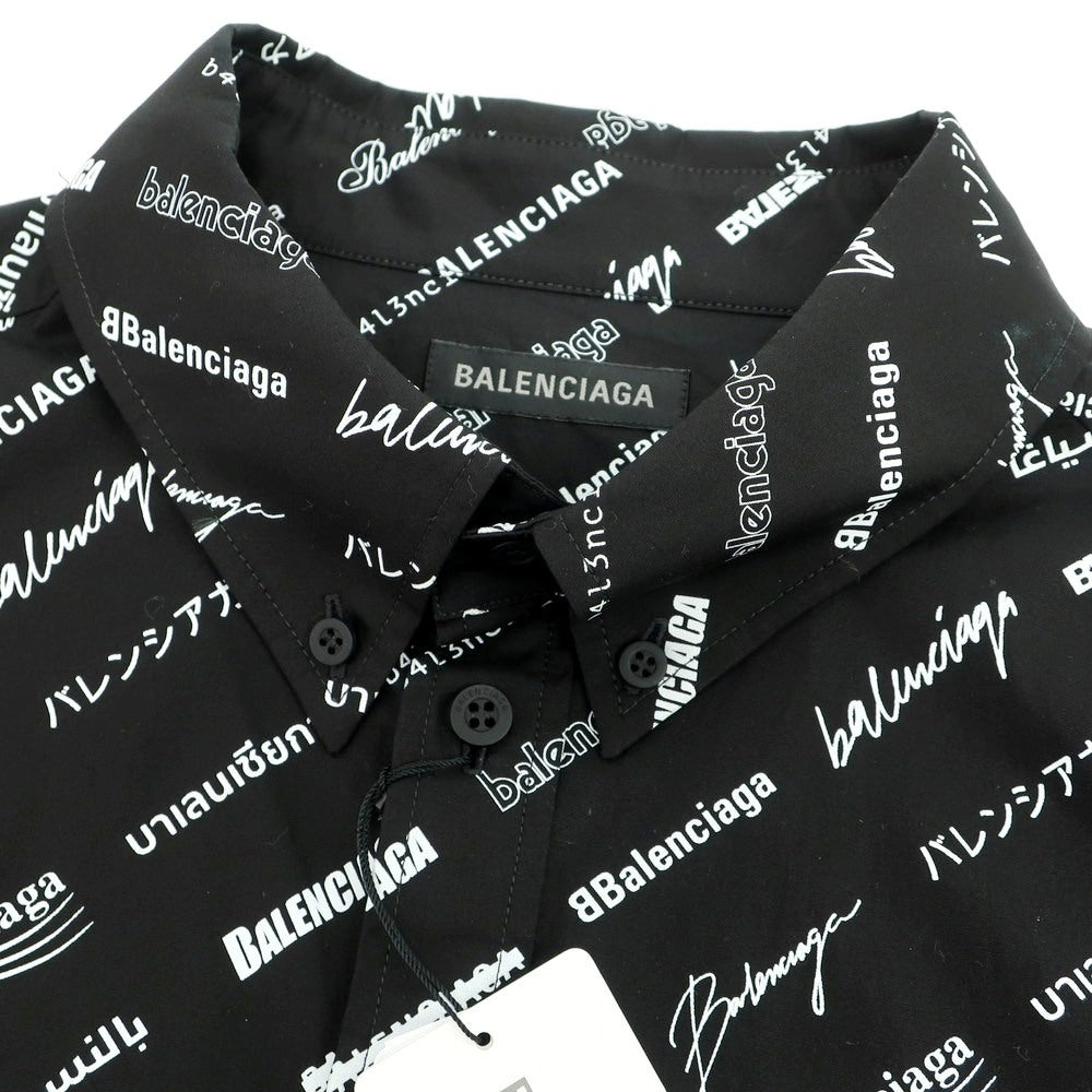 【中古】【未使用】バレンシアガ BALENCIAGA コットン ボタンダウン カジュアルシャツ ブラックxホワイト【 38 】【 状態ランクS 】【 メンズ 】