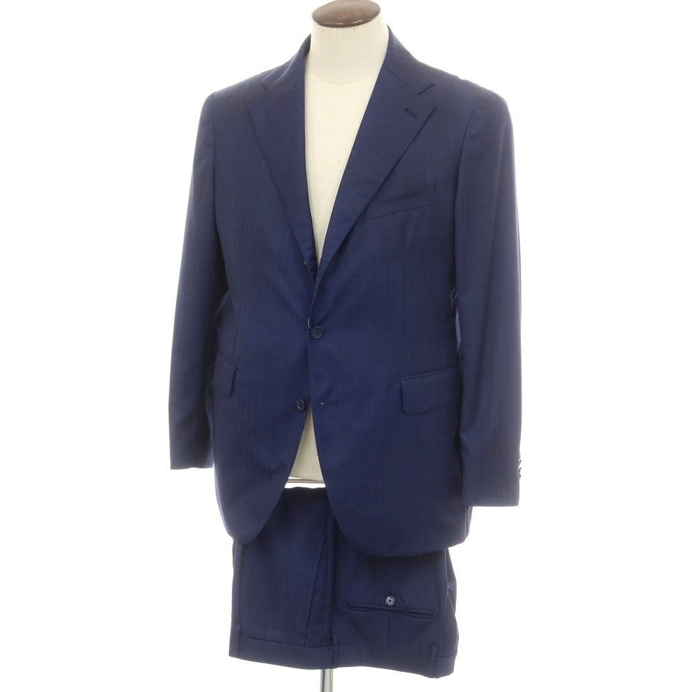 【中古】タリアトーレ TAGLIATORE ヘリンボーン織ウール 3つボタンスーツ ネイビーブルー【 52 】【 状態ランクB 】【 メンズ 】
