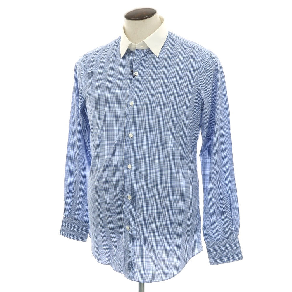 【中古】フィナモレ Finamore コットン チェック レギュラーカラー ドレスシャツ ブルーxホワイト【 41 】【 状態ランクC 】【 メンズ 】