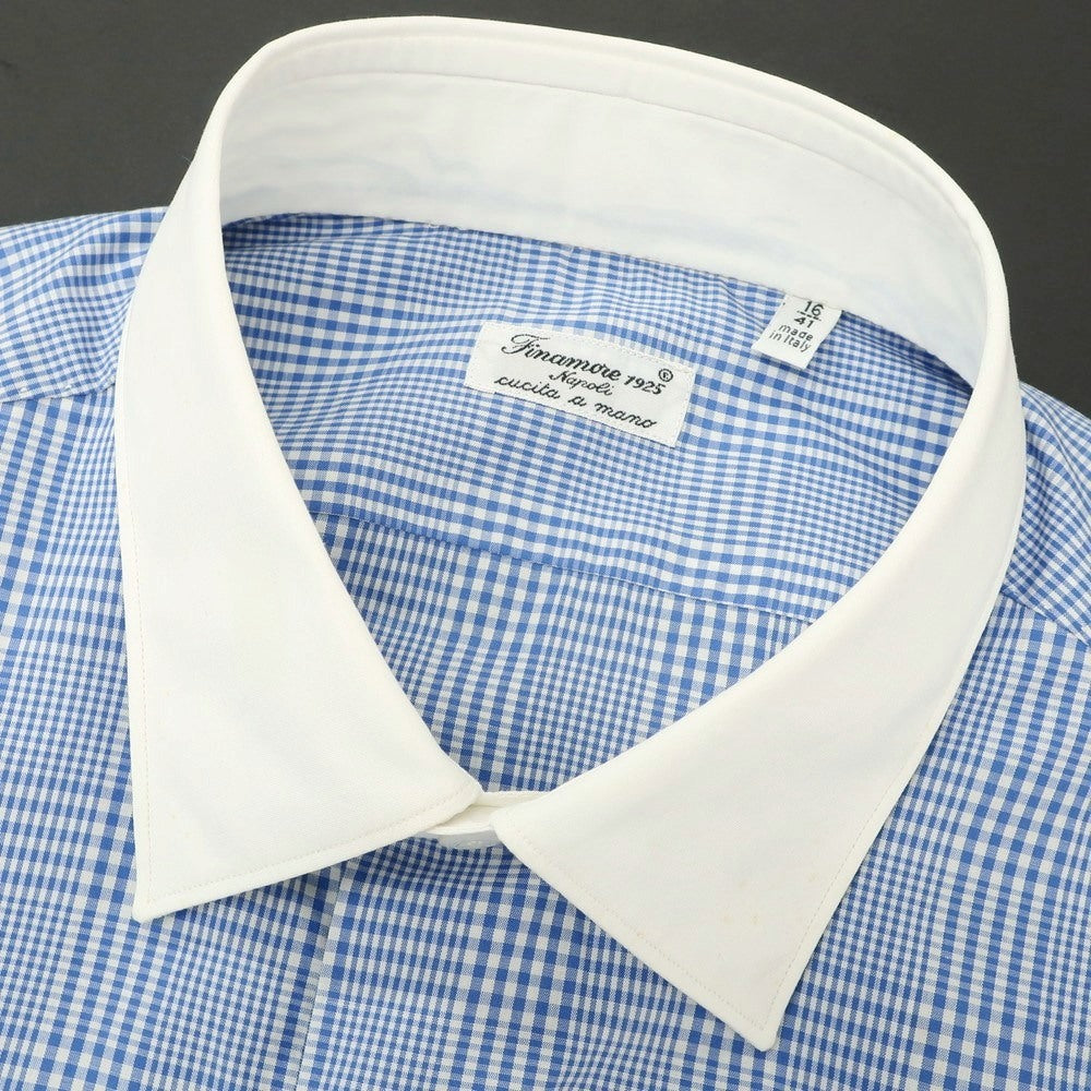 【中古】フィナモレ Finamore コットン チェック レギュラーカラー ドレスシャツ ブルーxホワイト【 41 】【 状態ランクC 】【 メンズ 】