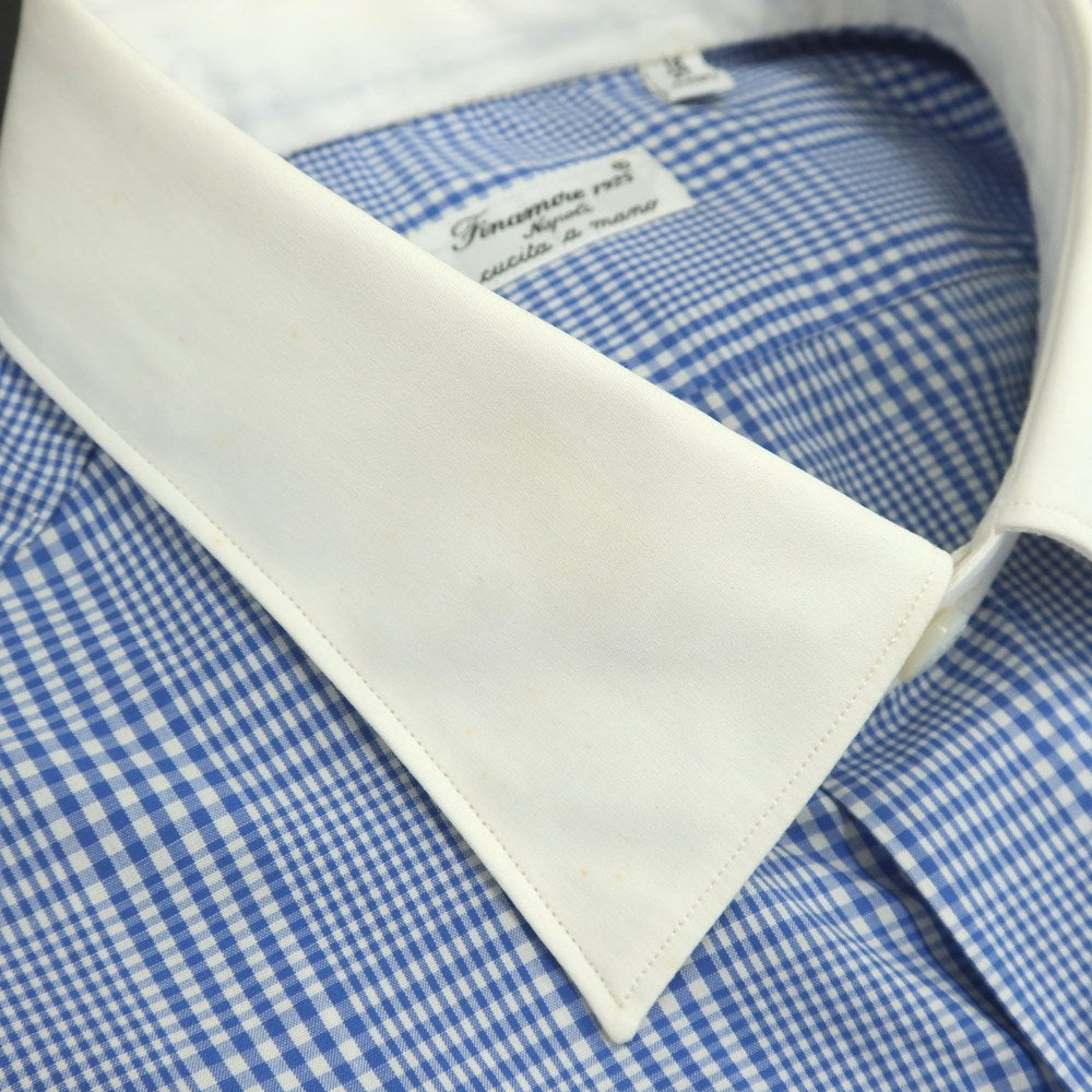 【中古】フィナモレ Finamore コットン チェック レギュラーカラー ドレスシャツ ブルーxホワイト【 41 】【 状態ランクC 】【 メンズ 】