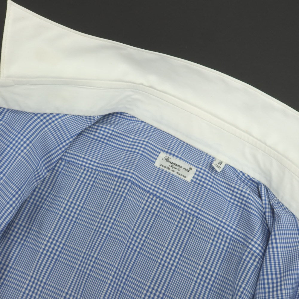 【中古】フィナモレ Finamore コットン チェック レギュラーカラー ドレスシャツ ブルーxホワイト【 41 】【 状態ランクC 】【 メンズ 】