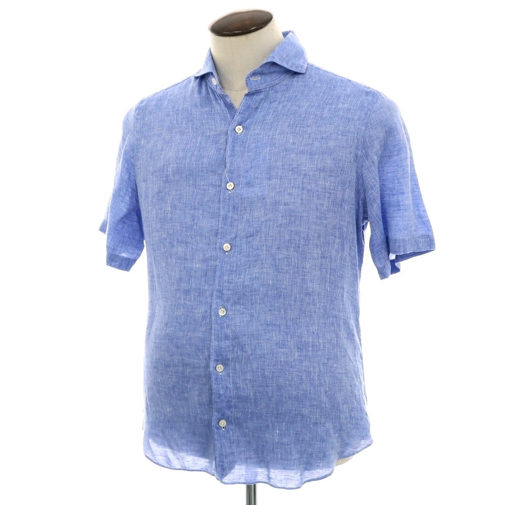 【中古】フィナモレ Finamore リネン ホリゾンタルカラー 半袖シャツ ブルー【 41 】【 状態ランクB 】【 メンズ 】