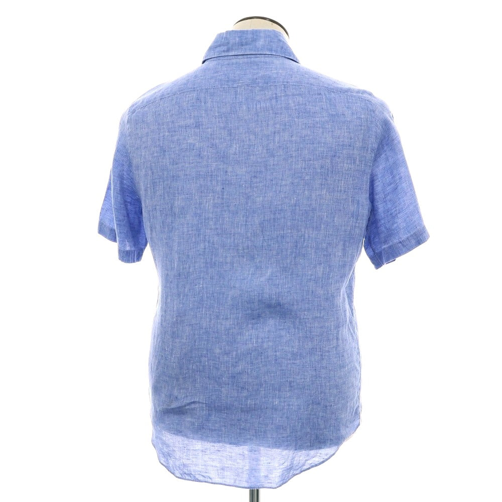 【中古】フィナモレ Finamore リネン ホリゾンタルカラー 半袖シャツ ブルー【 41 】【 状態ランクB 】【 メンズ 】