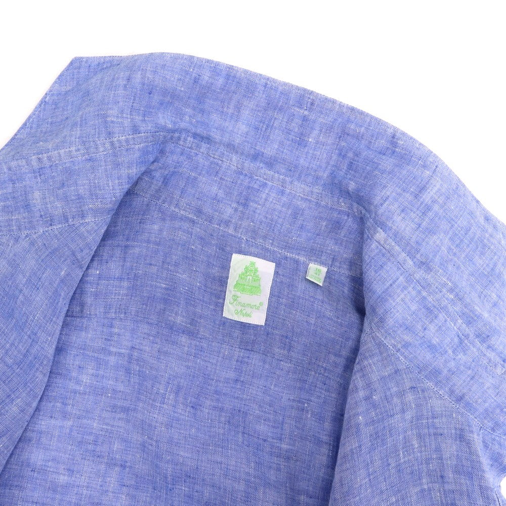 【中古】フィナモレ Finamore リネン ホリゾンタルカラー 半袖シャツ ブルー【 41 】【 状態ランクB 】【 メンズ 】
