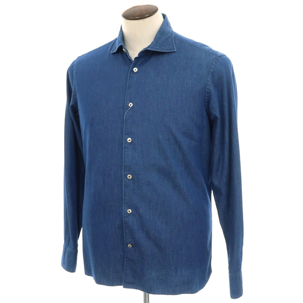 【中古】ボリエッロ BORRIELLO コットン ワイドカラー カジュアルシャツ ブルー【 41 】【 状態ランクC 】【 メンズ 】