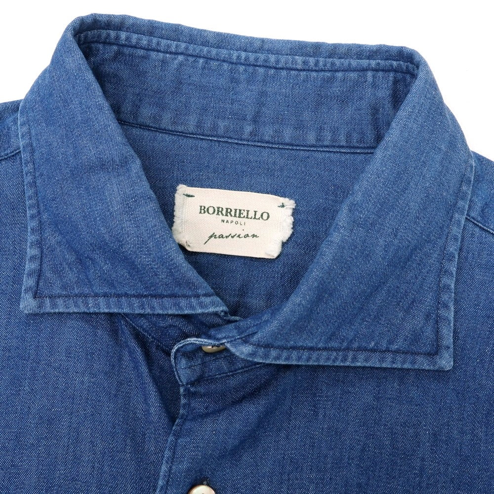 【中古】ボリエッロ BORRIELLO コットン ワイドカラー カジュアルシャツ ブルー【 41 】【 状態ランクC 】【 メンズ 】
