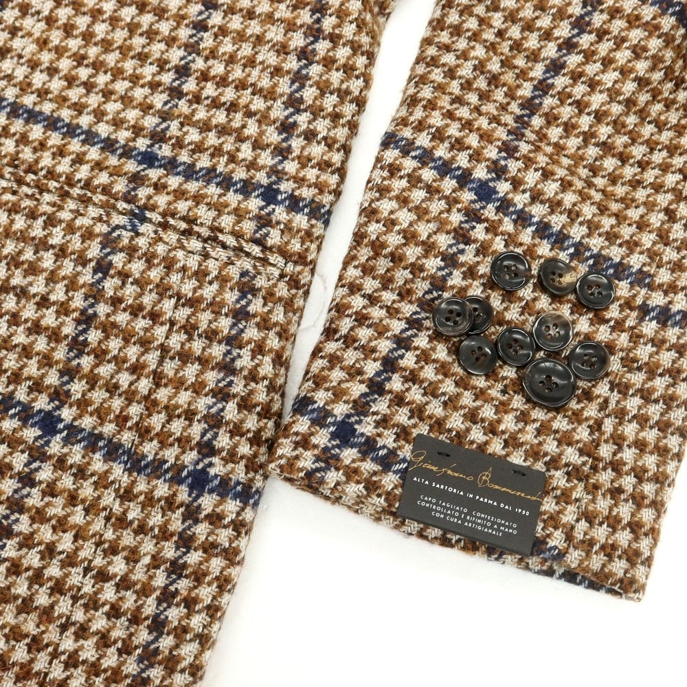 【新品】ジャン フランコ ボメザドリ Gian Franco Bommezzadri ウールアルパカ チェック テーラードジャケット ブラウンxホワイト系【 52 Drop6 】【 状態ランクN 】【 メンズ 】