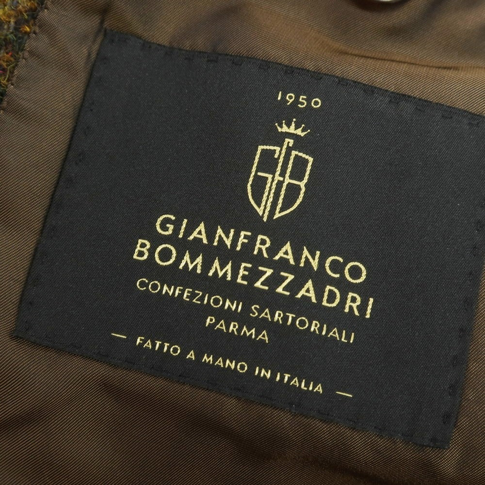 【新品】ジャン フランコ ボメザドリ Gian Franco Bommezzadri ツイードウール チェック テーラードジャケット オリーブxブラウン系【 46 Drop6 】【 状態ランクN 】【 メンズ 】