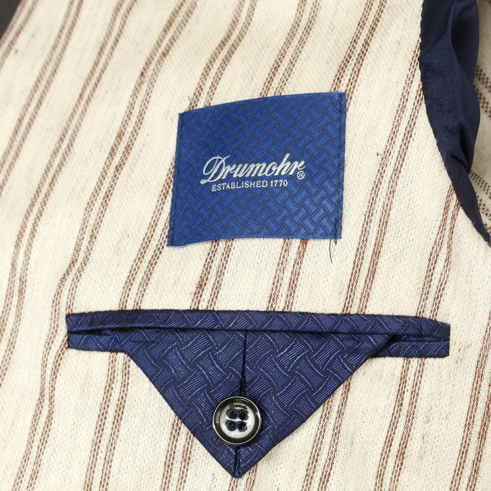 【新品】ドルモア DRUMOHR ストライプ コットンリネン ダブルジャケット ベージュxブラウン【 48 】【 状態ランクN 】【 メンズ 】