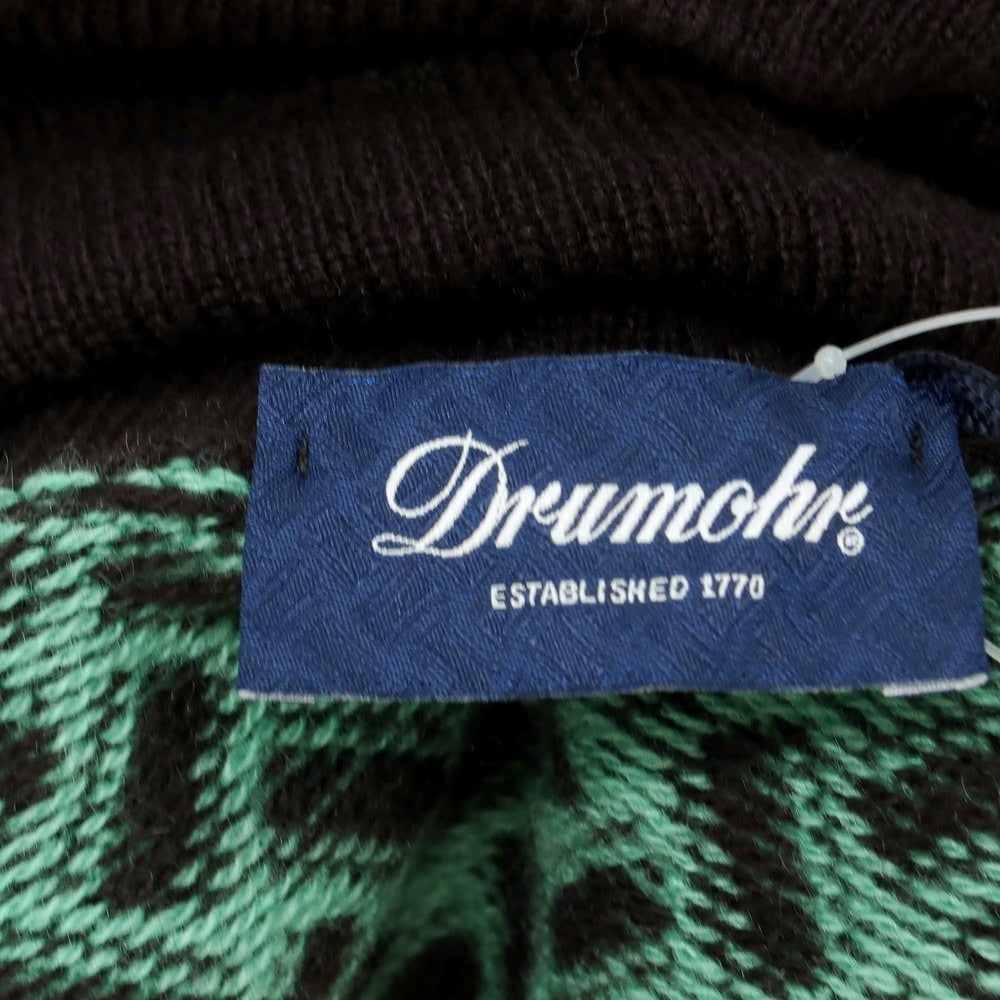 【新品】ドルモア DRUMOHR カシミヤ ビスコッティ柄 タートルネック プルオーバーニット ダークブラウンxミントグリーン【 46 】【 状態ランクN 】【 メンズ 】