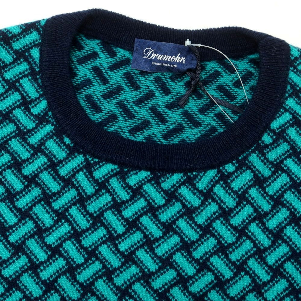 【新品】ドルモア DRUMOHR カシミヤ ビスコッティ柄 クルーネック プルオーバーニット ネイビーxブルーグリーン【 48 】【 状態ランクN 】【 メンズ 】