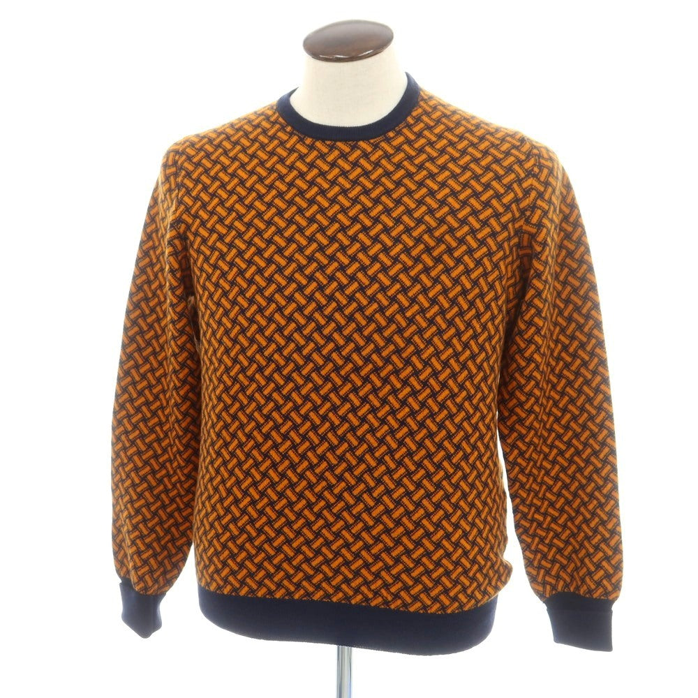 【新品】ドルモア DRUMOHR カシミヤ ビスコッティ柄 クルーネック プルオーバーニット ネイビーxオレンジ【 50 】【 状態ランクN 】【 メンズ 】
