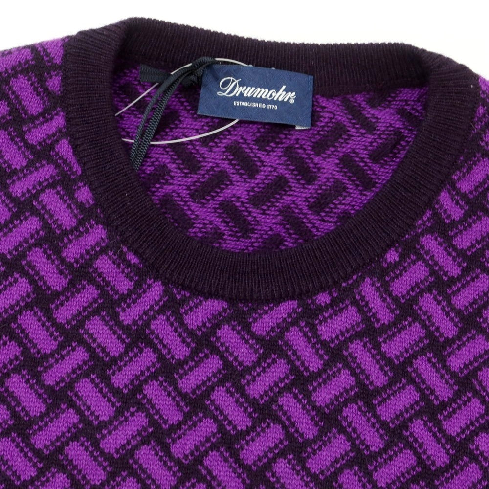 【新品】ドルモア DRUMOHR カシミヤ ビスコッティ柄 クルーネック プルオーバーニット ダークパープルxパープル【 46 】【 状態ランクN 】【 メンズ 】