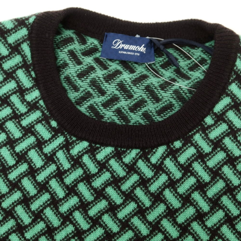 【新品】ドルモア DRUMOHR カシミヤ ビスコッティ柄 クルーネック プルオーバーニット ダークブラウンxミントグリーン【 48 】【 状態ランクN 】【 メンズ 】