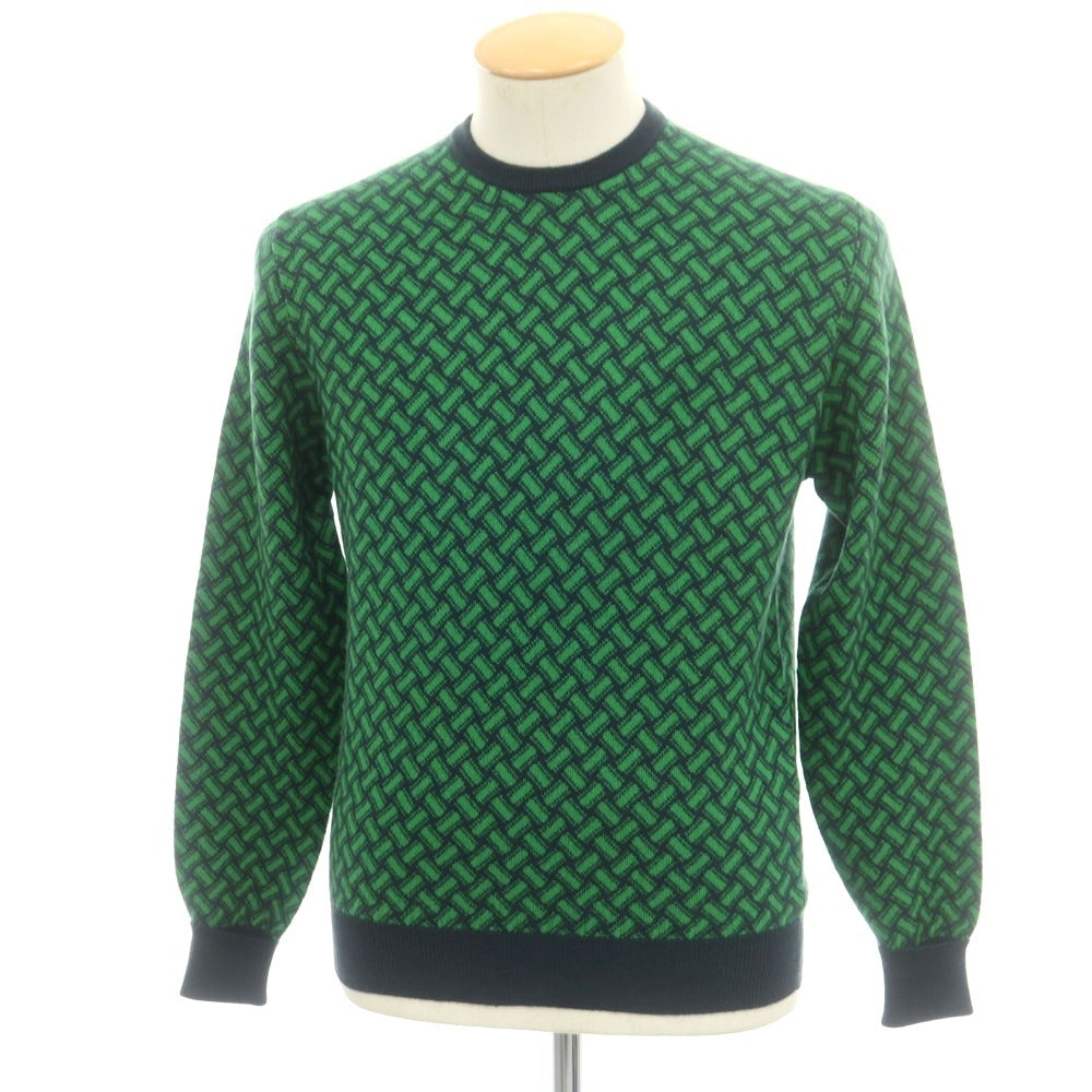 【新品】ドルモア DRUMOHR カシミヤ ビスコッティ柄 クルーネック プルオーバーニット ネイビーxグリーン【 44 】【 状態ランクN 】【 メンズ 】