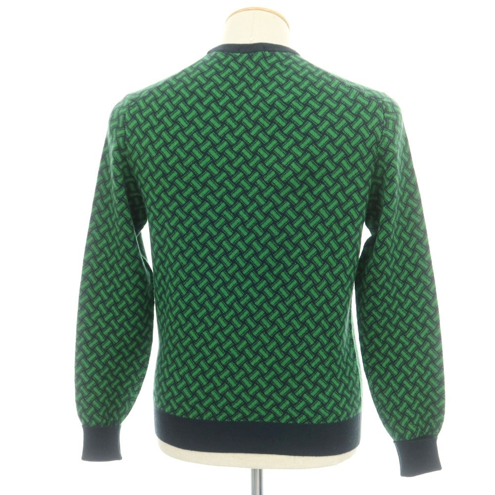 【新品】ドルモア DRUMOHR カシミヤ ビスコッティ柄 クルーネック プルオーバーニット ネイビーxグリーン【 44 】【 状態ランクN 】【 メンズ 】