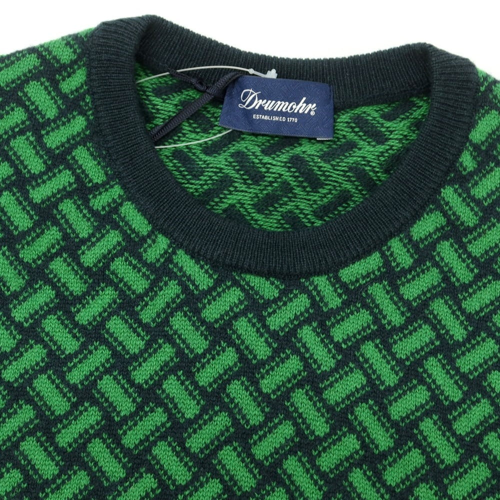 【新品】ドルモア DRUMOHR カシミヤ ビスコッティ柄 クルーネック プルオーバーニット ネイビーxグリーン【 44 】【 状態ランクN 】【 メンズ 】