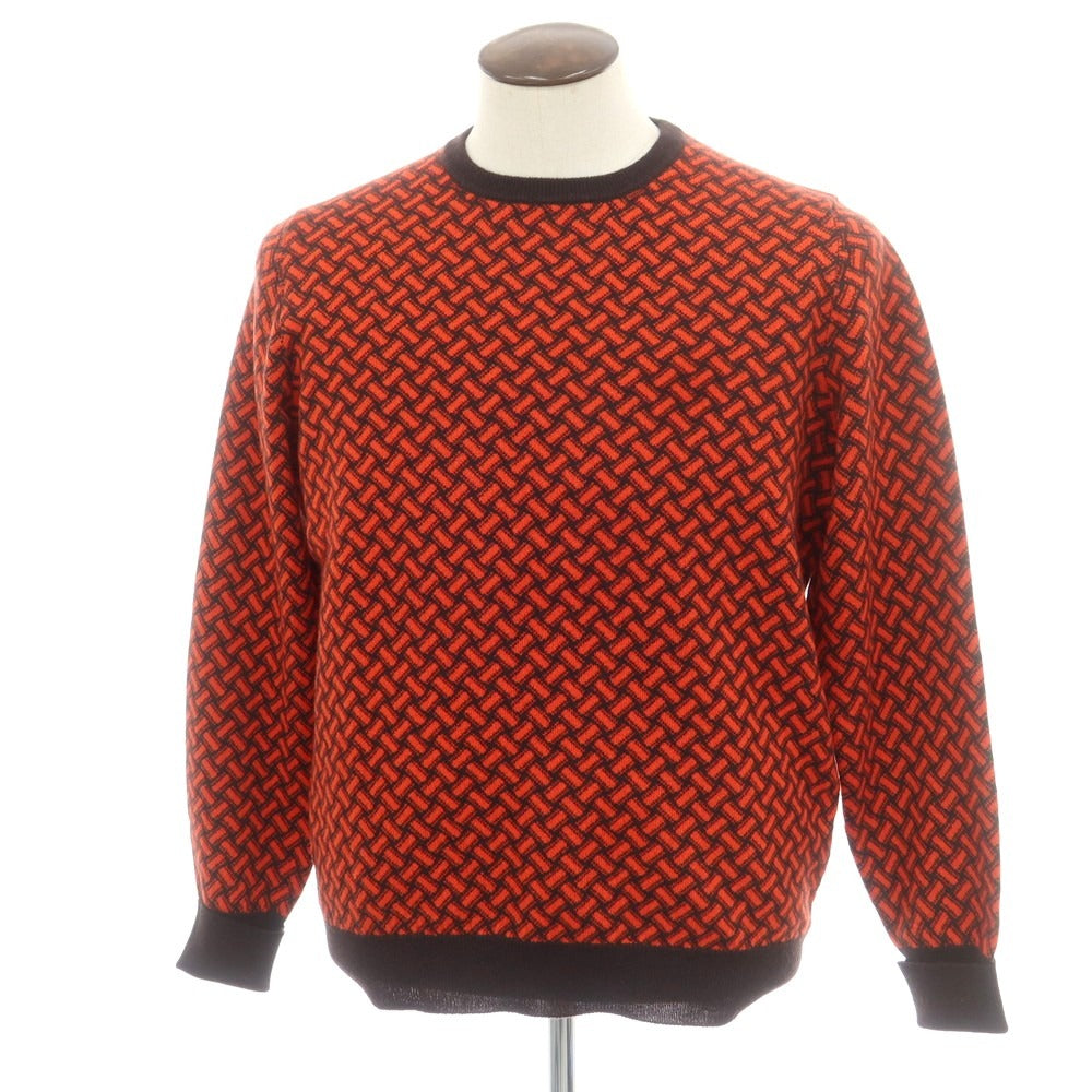 【新品】ドルモア DRUMOHR カシミヤ ビスコッティ柄 クルーネック プルオーバーニット ダークブラウンxオレンジレッド【 52 】【 状態ランクN 】【 メンズ 】