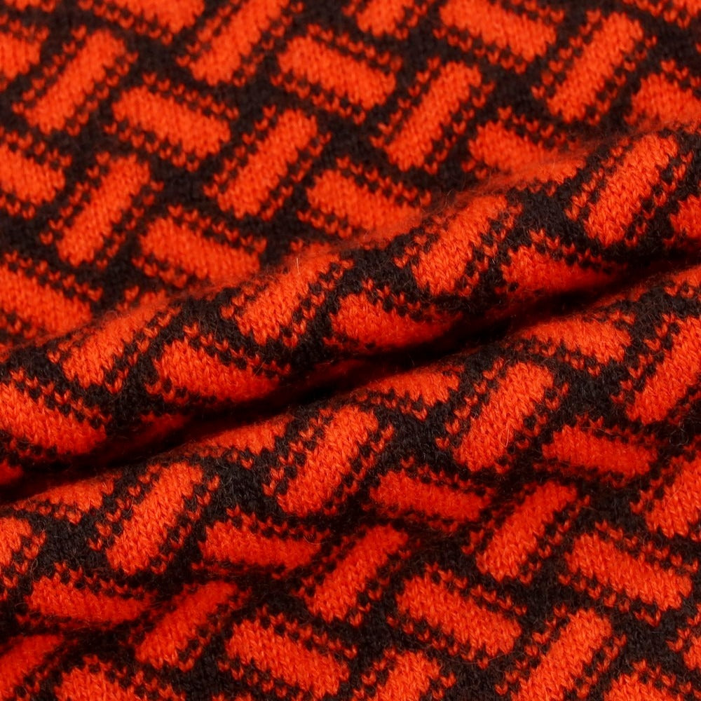 【新品】ドルモア DRUMOHR カシミヤ ビスコッティ柄 クルーネック プルオーバーニット ダークブラウンxオレンジレッド【 52 】【 状態ランクN 】【 メンズ 】