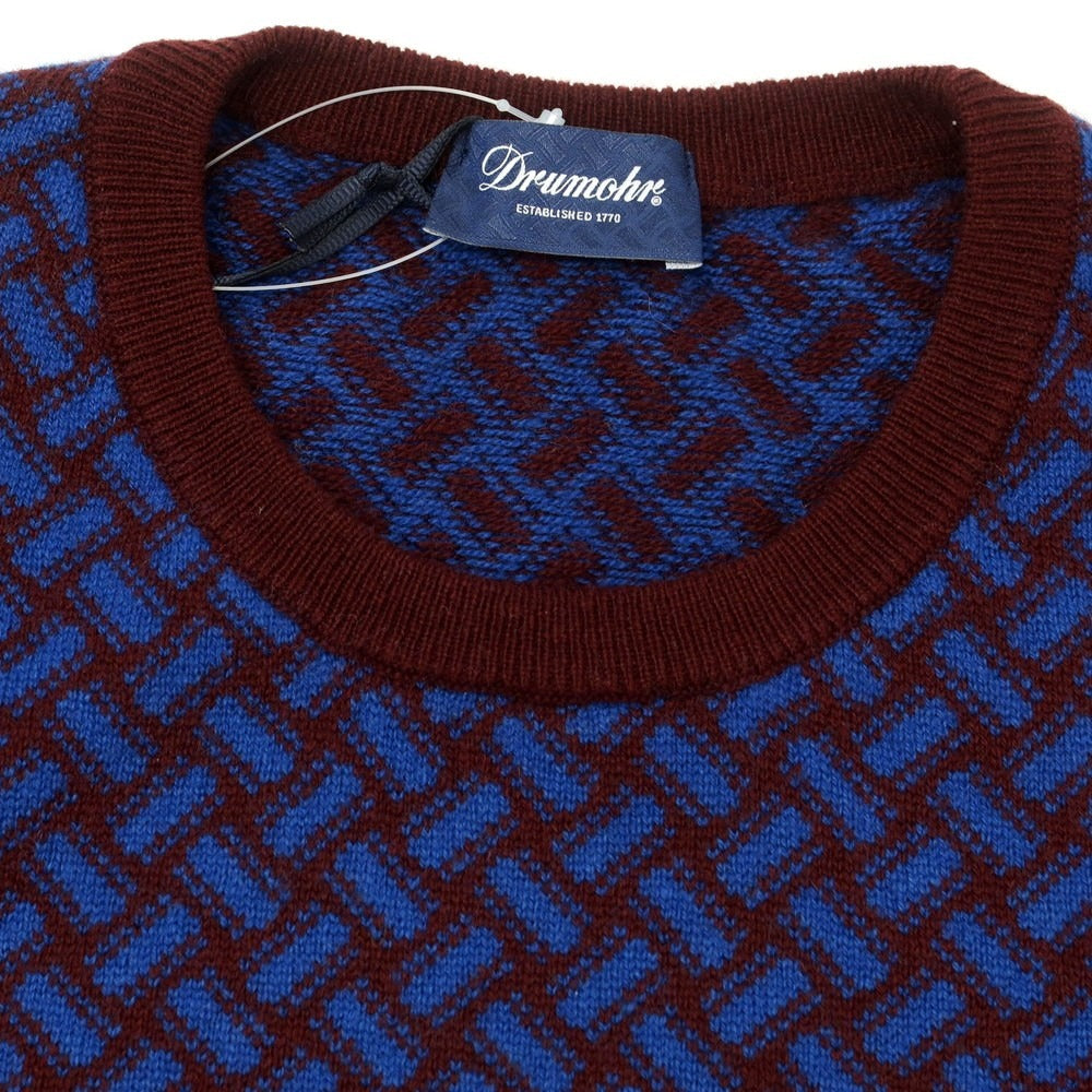 【新品】ドルモア DRUMOHR カシミヤ ビスコッティ柄 クルーネック プルオーバーニット マルーンxブルー【 44 】【 状態ランクN 】【 メンズ 】
