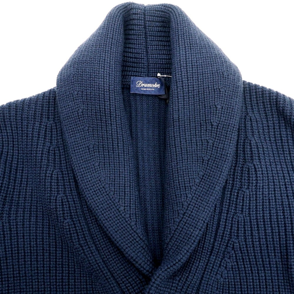 【新品】ドルモア DRUMOHR ローゲージ ウール ショールカラー リブニット カーディガン ライトネイビー【 44 】【 状態ランクN 】【 メンズ 】