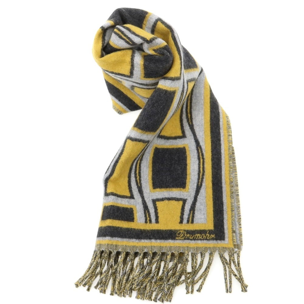 【新品】ドルモア DRUMOHR ウール マフラー グレーxイエロー【 状態ランクN 】【 メンズ 】
