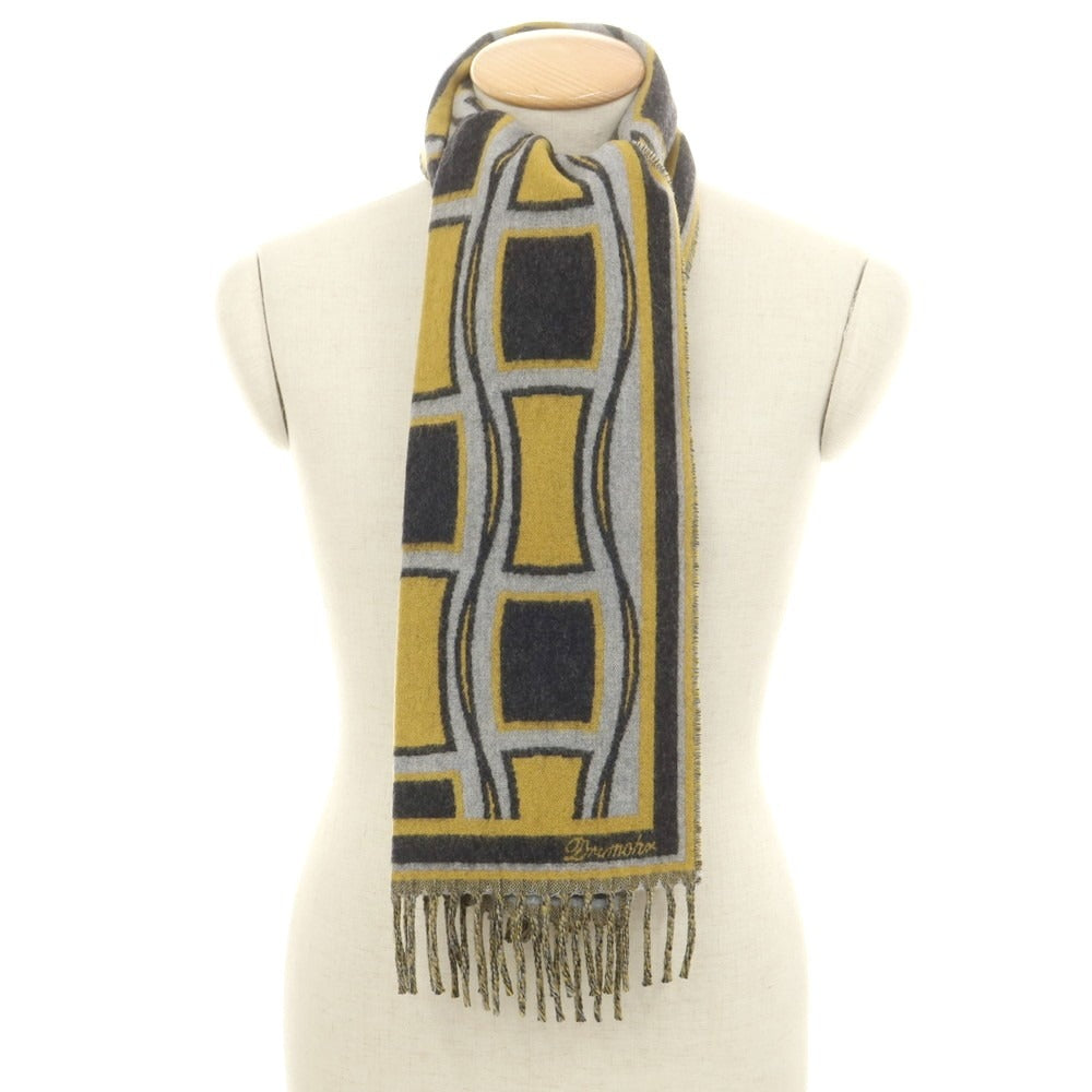 【新品】ドルモア DRUMOHR ウール マフラー グレーxイエロー【 状態ランクN 】【 メンズ 】