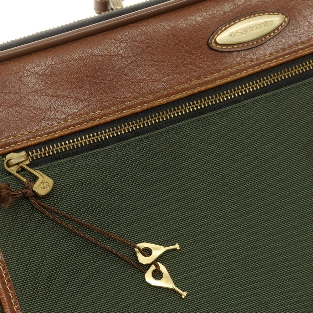 【中古】サムソナイト Samsonite ナイロン レザー ブリーフケース グリーンxブラウン【 状態ランクC 】【 メンズ 】