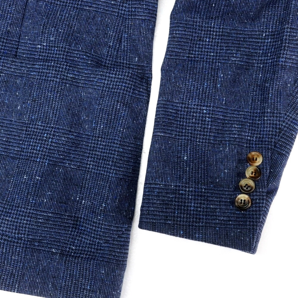 【中古】ブルネロクチネリ Brunello Cucinelli ウールカシミヤ チェック 3つボタンスーツ ネイビーブルー【 上46/下44 】【 状態ランクC 】【 メンズ 】