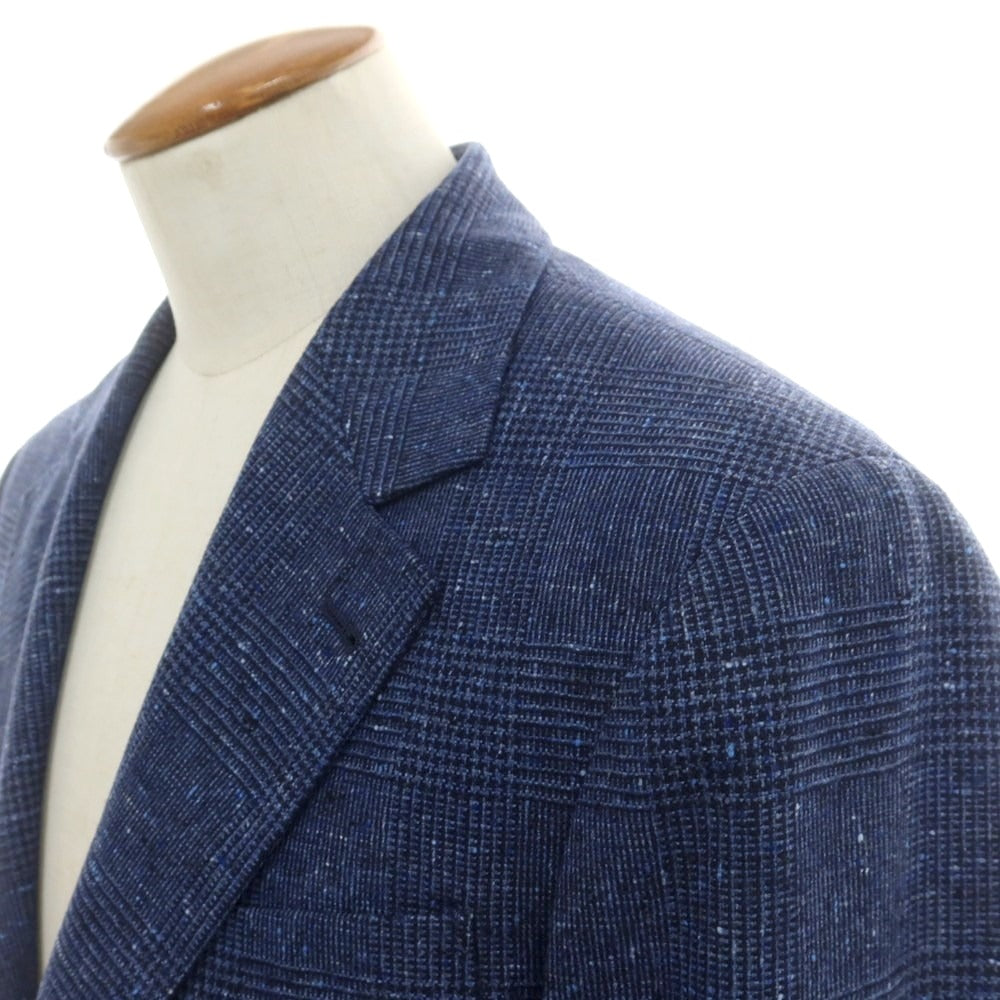 【中古】ブルネロクチネリ Brunello Cucinelli ウールカシミヤ チェック 3つボタンスーツ ネイビーブルー【 上46/下44 】【 状態ランクC 】【 メンズ 】